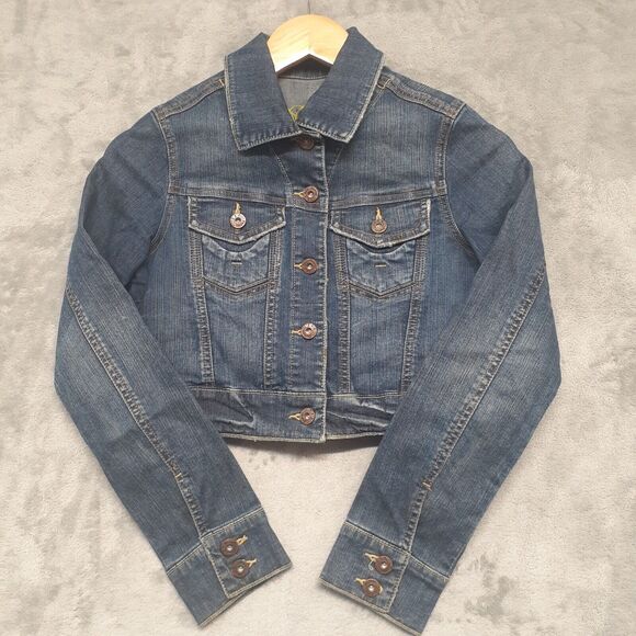 Papaya Jean Long Sleeve Distressed Jacket  15.5" Short Coat Length Size S - Picture 1 of 7